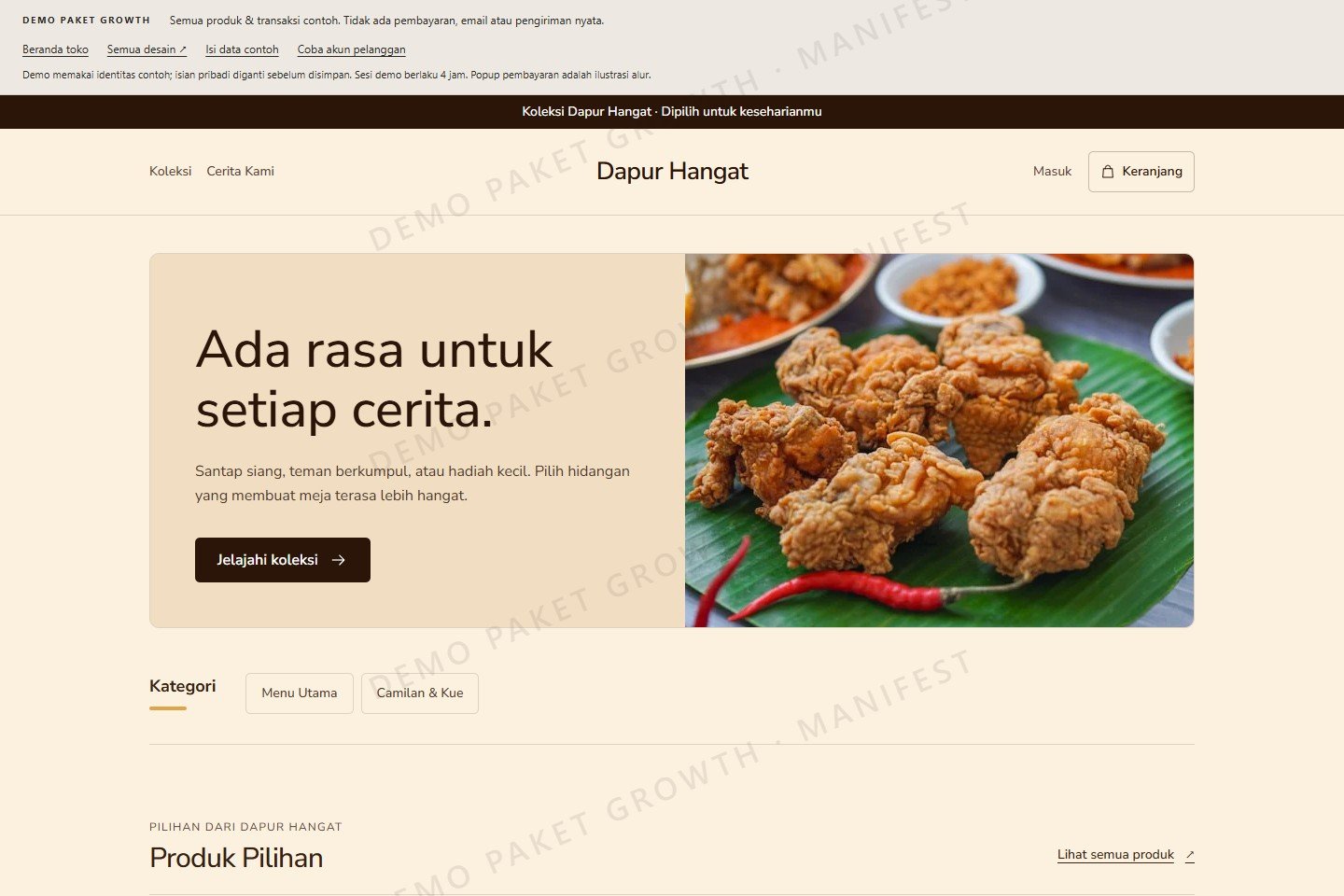 Tampilan toko contoh Dapur Hangat