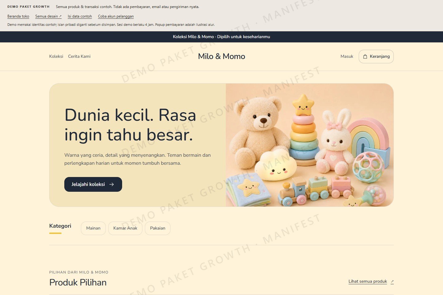 Tampilan toko contoh Milo & Momo