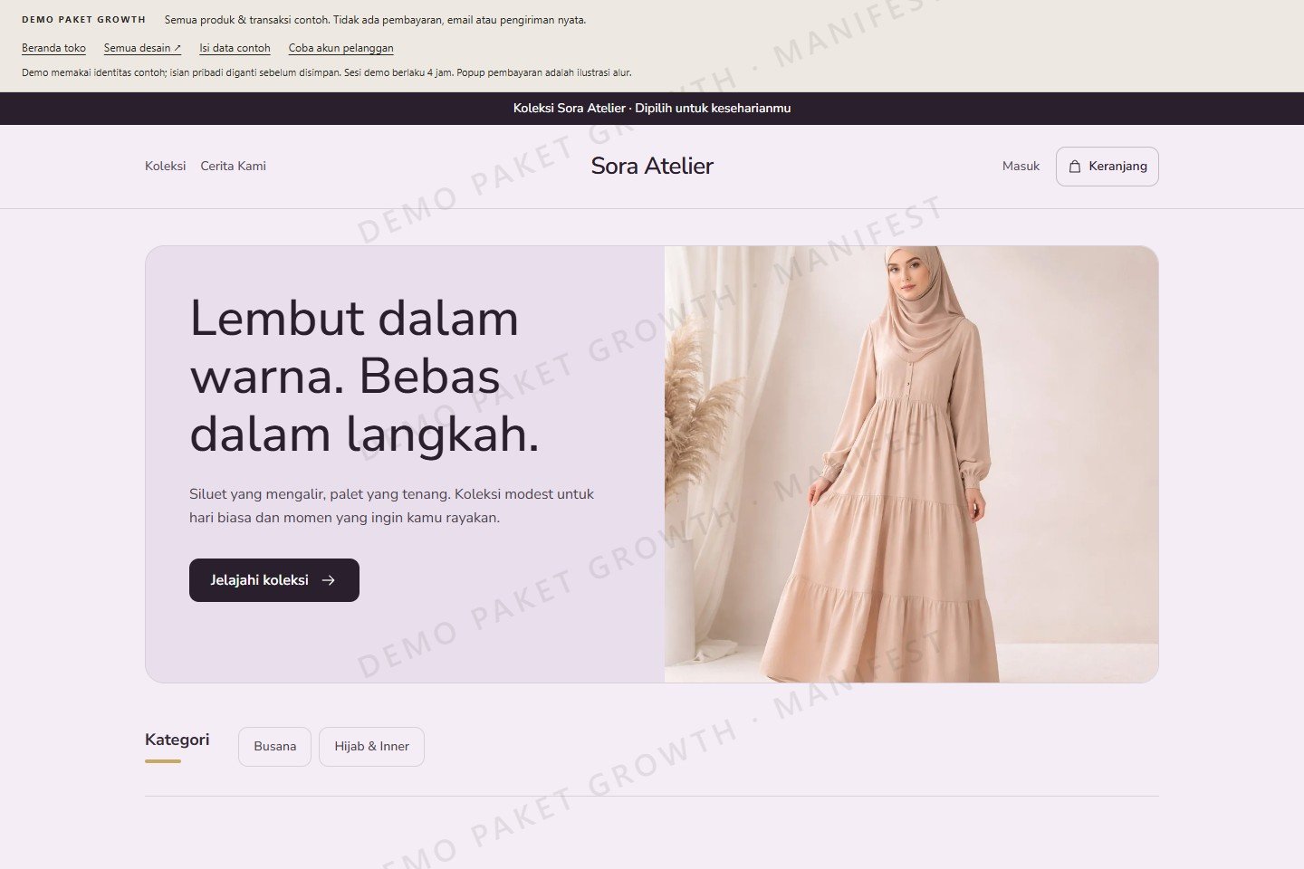 Tampilan toko contoh Sora Atelier