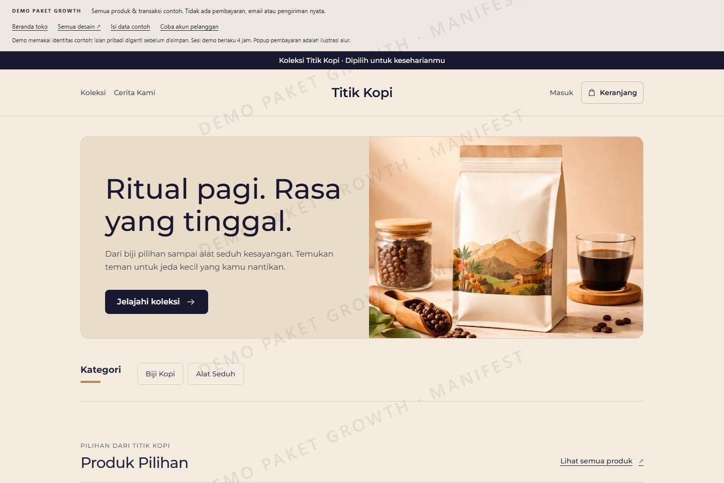 Tampilan toko contoh Titik Kopi