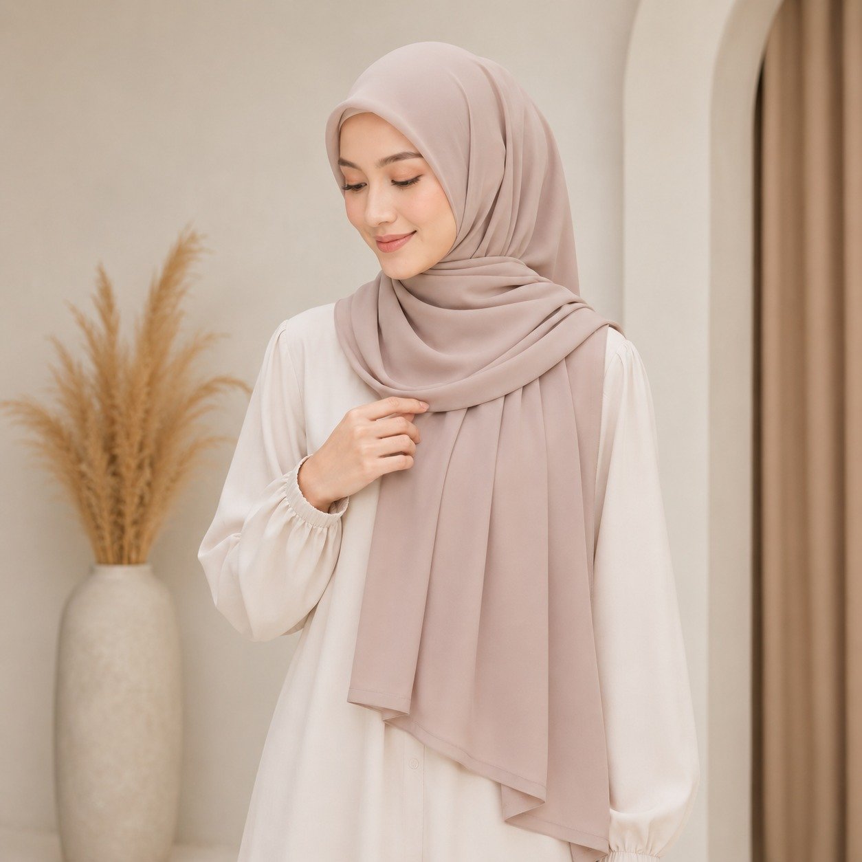 Hijab Pashmina Soft warna krem
